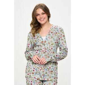 SM Wardrobe Vegetable Print Button Down V-Neck Cardigan
